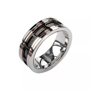 Black & Rose Gold IP Steel Window with Cable Inlay Comfort Fit Ring -‎ Size 10